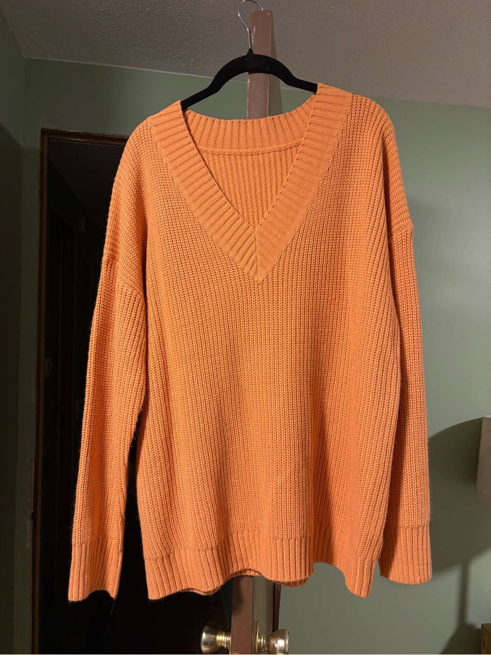Orange V-Neck Knit Sweater
